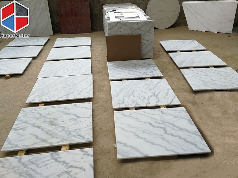 square marble table top in workshop