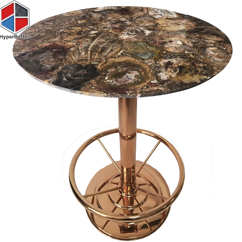 Round beige agate side table