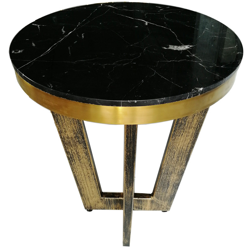 Golden frame round small marble dining table