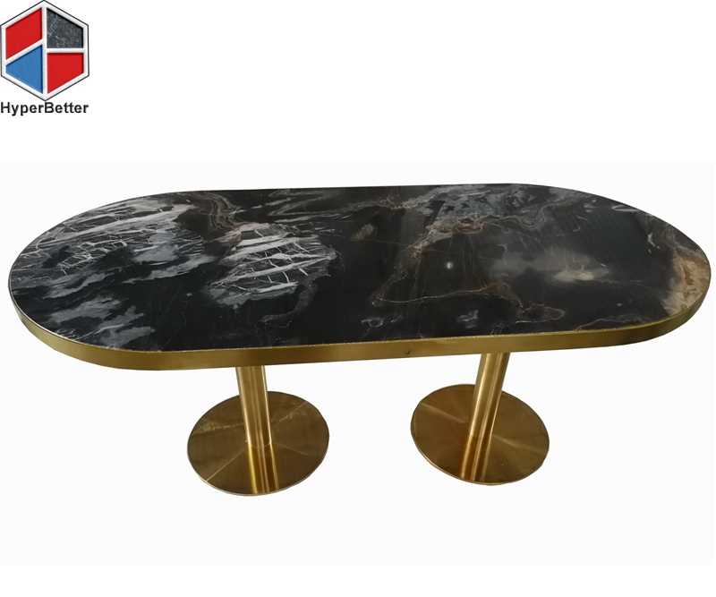 Round corner long dining table marble top