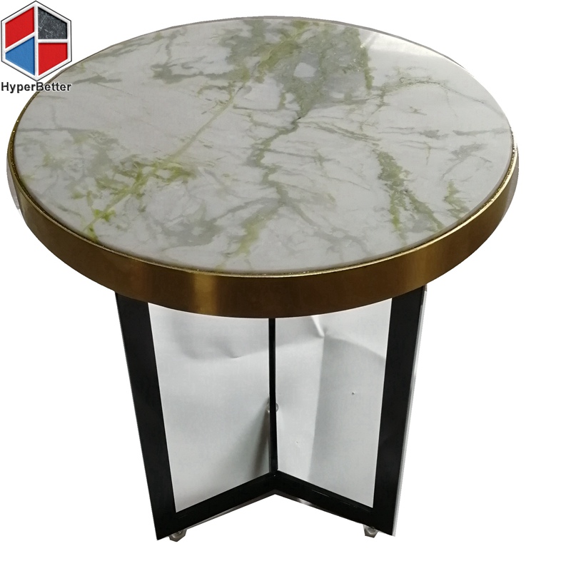 White green marble top sidetable gold trim