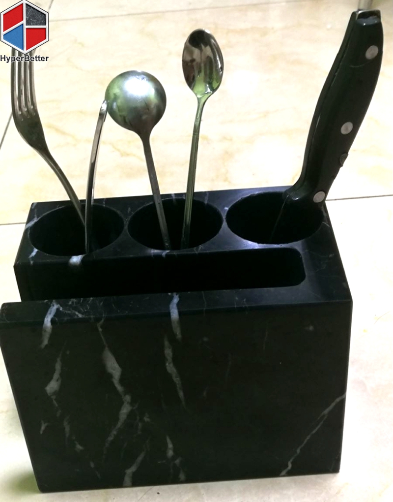 Black nero marquina marble stone cutlery basket