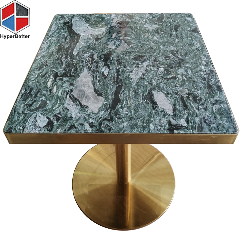 Wave green granite coffee table top metal base