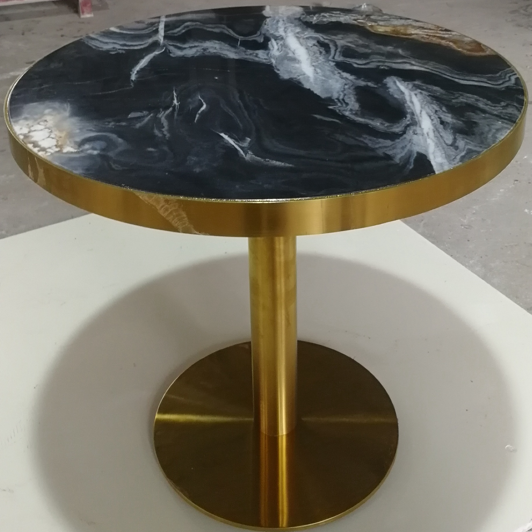 Gold metal frame custom cut marble table top