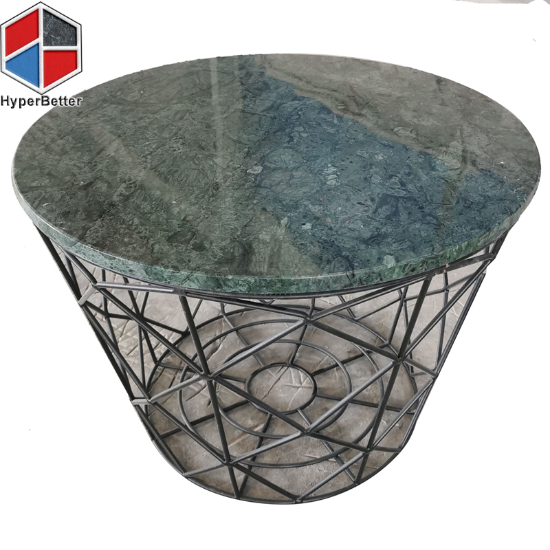 Round indian green marble side table nest base