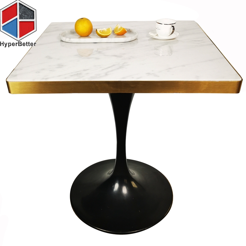 Dining Room Furniture White Marble Table Top with Black Tulip Metal Base