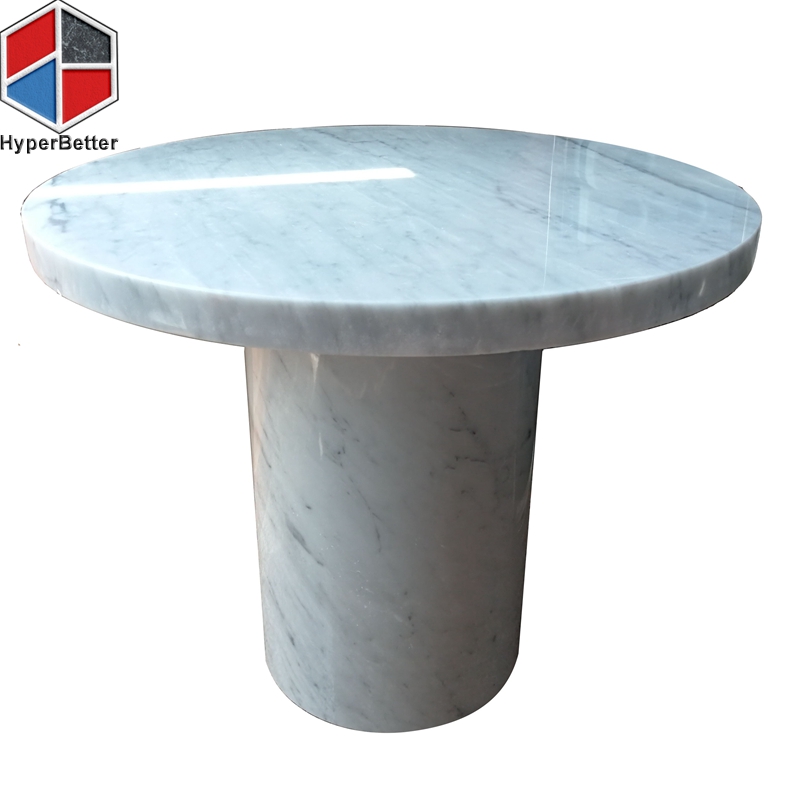 Dining Furniture Round Dining Table Natural White Marble Top Marble Post Base