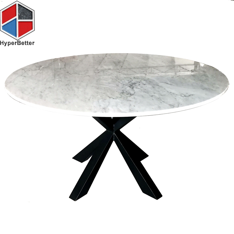 Factory Directly Wholesale White Marble Round Dining Table 8 Seater Black Spider Metal Base