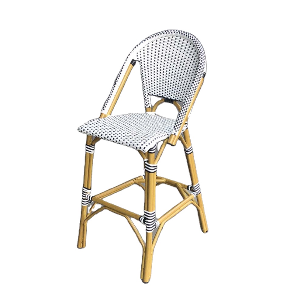 Aluminum frame white synthetic rattan bar stool, welcome customize, both frame color and rattan color