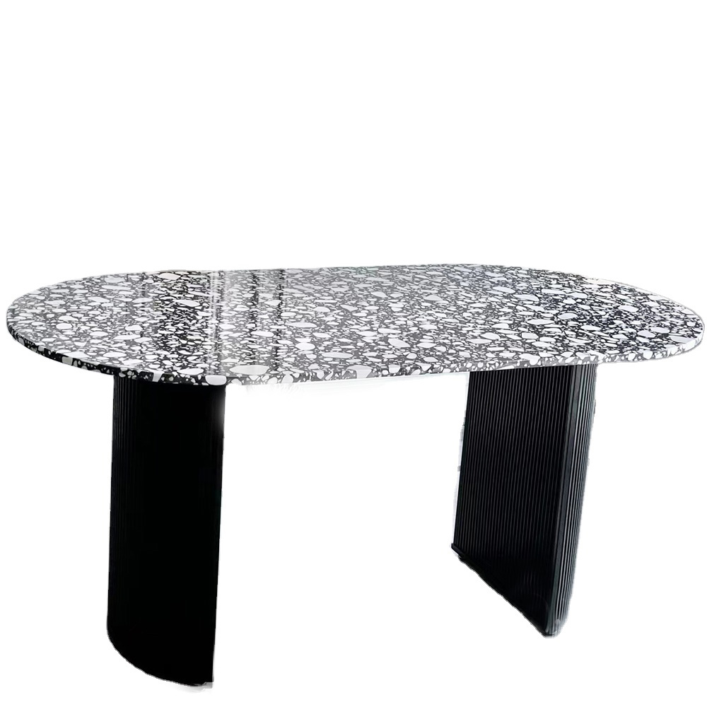 Oval shape black terrazzo dining table