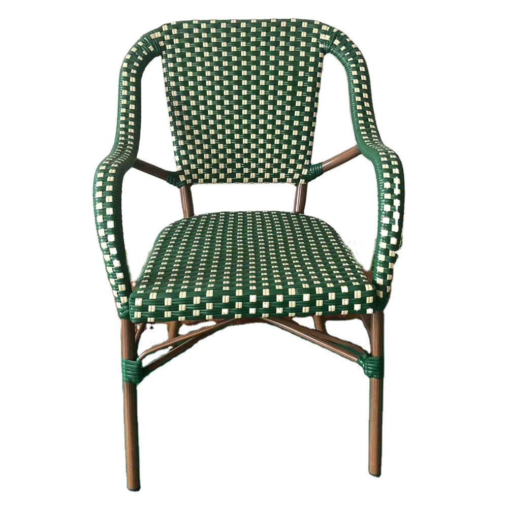 Armrest green rattan dining chair