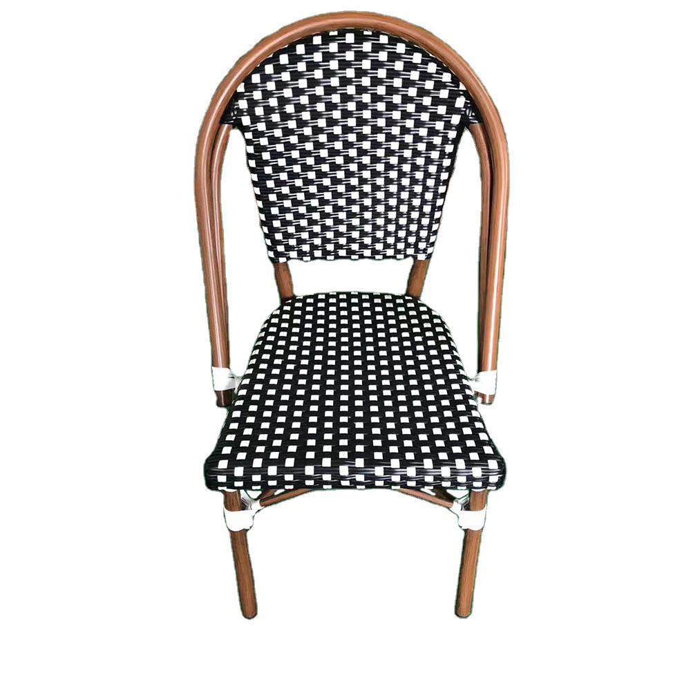 Black and white rattan side bistro chair