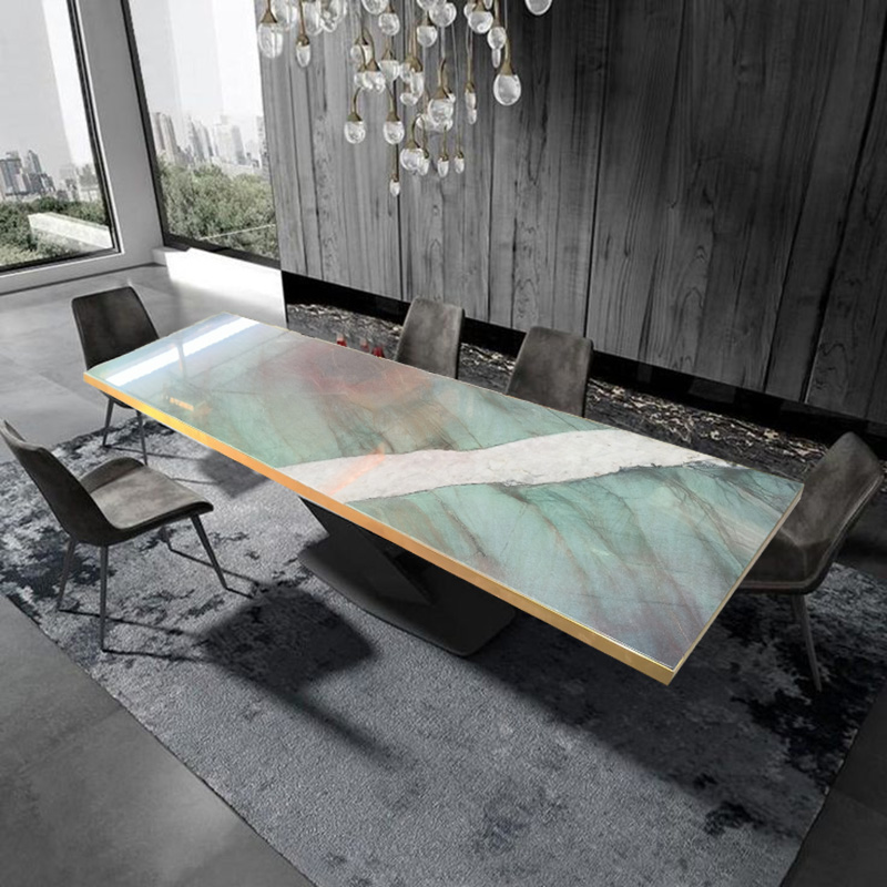 Focus on wholesale big rectangular luxury new design green marble dining table set marble top italian
