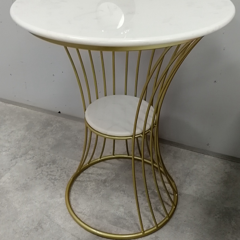 2 layer round white marble side table