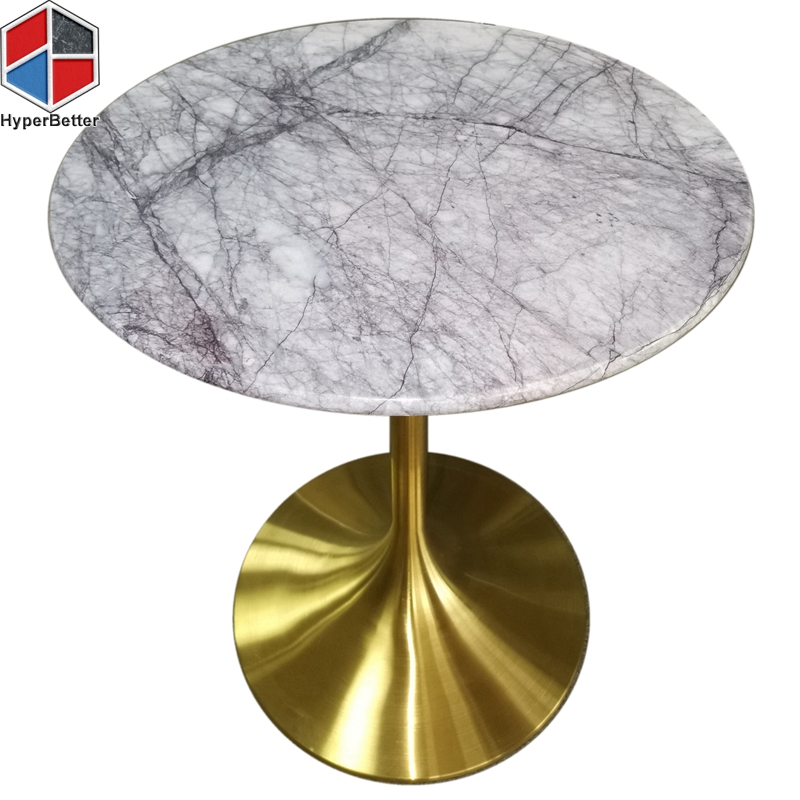 Lilac marble dinner table top metal tulip base