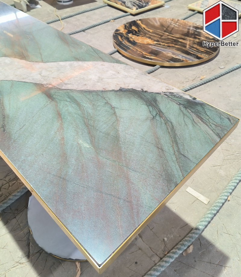 Focus on wholesale big rectangular luxury new design green marble dining table set marble top italian